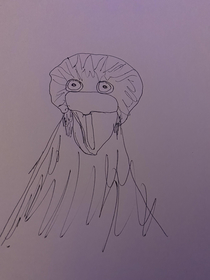 My mom is an awful artist so I asked her to draw Big Bird She sent me this picture and said she messed up on the tongue I think theres a lot more wrong with this than his tongue