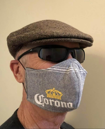 My Mom made my Dad a mask she found the scarf a few years ago and had it in her sewing scrap bin Im thankful for their sense of humour my parents are great