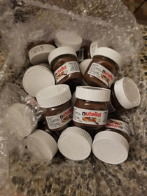 My mom sent me a package of two serving jars of Nutella
