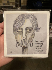 My mother sketches pictures while she watches TV and then has them printed on cocktail napkins