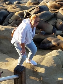 My Mother visiting the seals in San Diego