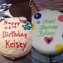 My nd vs My th birthday cakes Something tells me my mom is running out of fucks to give