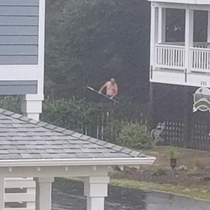 My neighbor cleaning his pool in the middle of a hurricane mph sustained winds