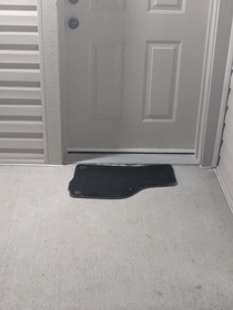 My neighbors are using a car mat for a door mat