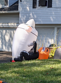My neighbors Halloween decoration took a surprising turn after gust of wind