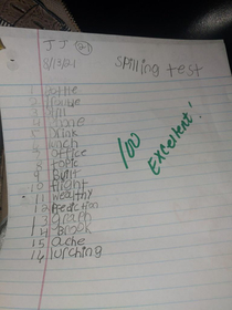 My nephew got a  on his spilling test