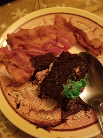 My new birthday tradition is bacon and cake I deserve it