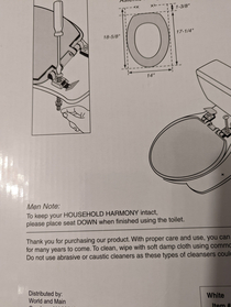 My new toilet seat came with special life instructions for men