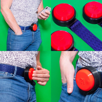 My newest fake invention is the FrustrationButton you own belt buckle horn for slow walkers