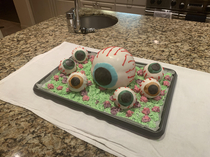 My niece requested an eyeball cake for her th birthday my talented mom her nana delivered