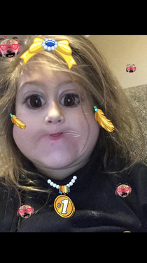 My nine year old sister edits weird photos of herself and sends them to me weekly with no context