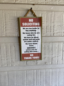 My parents no soliciting sign