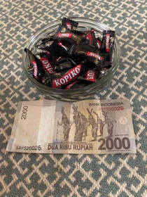 My parents opened a bag of lollies and realised a folded bit of paper fell out with them It was a note for  rupiah They did a conversion and its worth was AUD I wonder who lost their lunch money that day in the factory in Indonesia