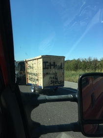 My parents were driving home and spotted this masterpiece on the highway