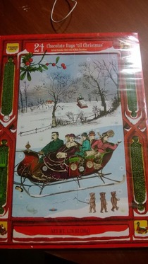 My roommate bought an advent calendar featuring Joseph Stalin driving a sleigh