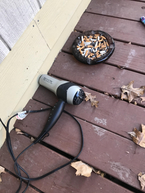 My roommate leaves a blow dryer outside in the winter to put in his shirt while he smokes