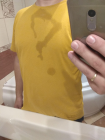 My shirt questioning my coordination after I spilled a drink