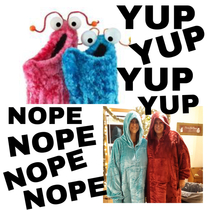 My sister and I got wearable blankets for Christmas We look like Sesame Street Martians