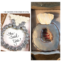 My sister ordered cupcakes for my engagement party yesterday Sent Wal Mart bakery the pic on the left Instead of a ring apparently I said yes to a silver toilet seat