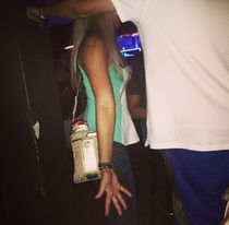 My sister took this at a bar last night Thats a can of SpaghettiOs in her purse