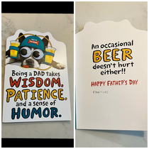 My son gave me this card today but warned me he didnt actually read it before he got it Im a recovering alcoholic