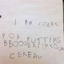 My son had to write a little letter to his sister this morning