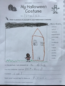 My son is in nd grade and was a ninja for Halloween spelling needs work