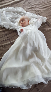 My son looked like a run away bride in his baptism photo shoot today