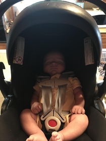 My son looks like Lord Helmet in his car seat 