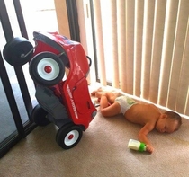 My son was driving his car around the house drinking I found him like this
