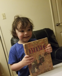 My sons go-to selfie smile Also he insists thats a pirate book and it will lead you to buried treasure