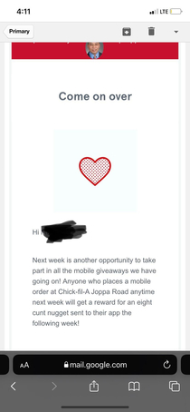 My spouse got an interesting email from Chick-fil-A