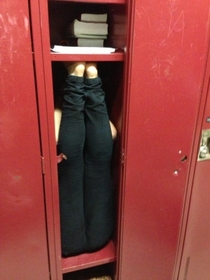 My team mate is a  gymnast She bet us she could completely fit in her locker - she won