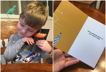 My toddler picked out a super cool hot dog card for his favorite uncle