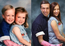 My twin sister and I recreated an old photo for our parents for Christmas