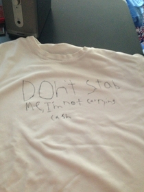 My uncle is going to Detroit on business My  year old cousin made this shirt for him