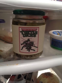 my uncle made new labels for the pickle jars