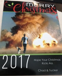My uncles single friend sent out this as his Christmas card