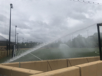 My university watering our synthetic fields on a rainy day