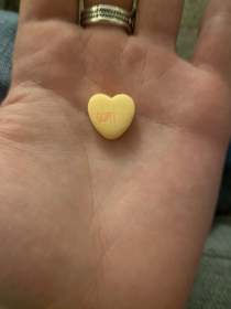 My valentines heart candy says Gort