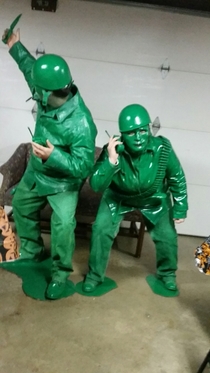 My wife and I as little green army men for Halloween