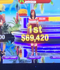 My wife beat me in Wheel of Fortune Nice