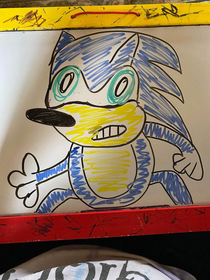 My wife had to draw sonic for our son 