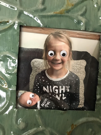 My wife ordered googly eyes for all of the pics in our house This is by far my favorite