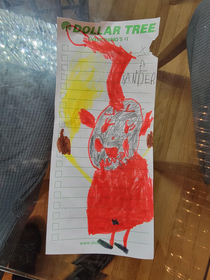 My  year old drew a picture of a demon giving the finger for Santa apparently