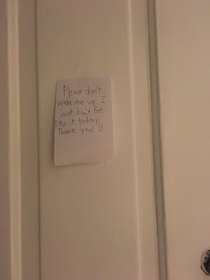 My  year old friend put this on his door Wish him luck Ill let you know in the comments