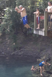 My  year old grandpa jumping into a lake Yolo