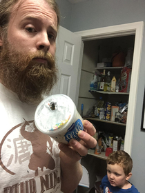 My  year old is not very good at sneaking frosting