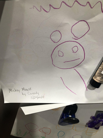 My  year old niece drew Mickey and he has seen some shit