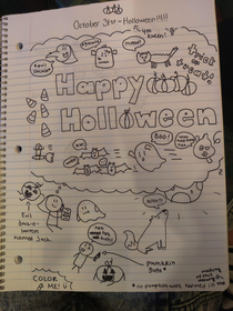 My  year old sisters Halloween drawing 